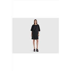 United Colors of Benetton Kadın Siyah %100 Keten Raglan Kol Regular Fit Elbise Siyah 123P4AGHDV05H