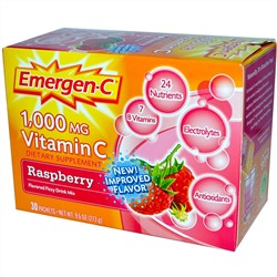 Emergen-C, 1,000 мг витамин C, малина, 30 пакетиков, 9.1 г шт.
