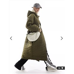 COLLUSION light weight longline hooded padded jacket in khaki