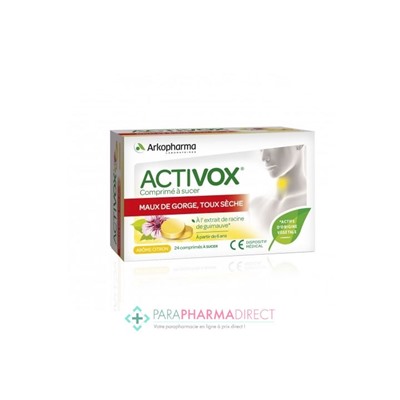 ArkoPharma Activox Maux de Gorge Toux Sèches Arôme Citron 24 Comprimés à sucer