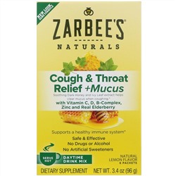 Zarbee's, Cough & Throat Relief + Mucus Daytime Drink Mix, Natural Lemon Flavor, 6 Packets, 3.4 oz (96 g) Each
