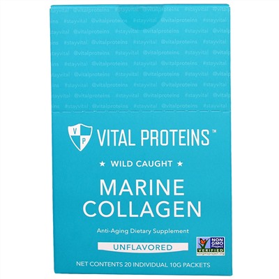 Vital Proteins, Морской коллаген из дикой рыбы, без ароматизаторов, 20 отдельных пакетиков по (10 г)