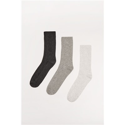 Pack 3 calcetines algodón textura gris