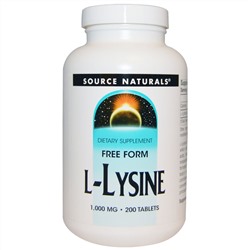 Source Naturals, L-лизин, 1000 мг, 200 таблеток