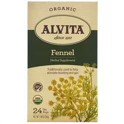 Alvita Teas, Органический чай с фенхелем, без кофеина, 24 пакетика, 1,98 унции (56 г)