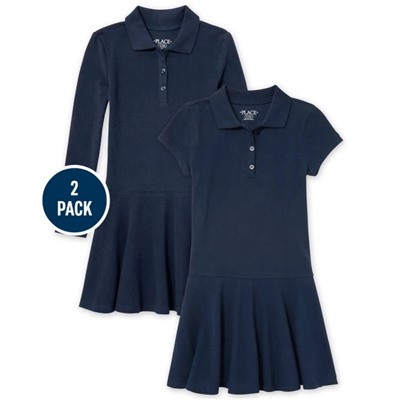 The Children’s Place  Girls Uniform Pique Polo Dress 2-Pack - Tidal