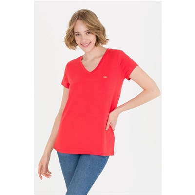Kadın Kırmızı V - Yaka Basic Tişört