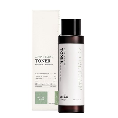 VILLAGE 11 FACTORY ACTIVE CLEAN TONER Очищающий тонер для жирной и проблемной кожи лица  с AHA и BHA кислотами 120мл