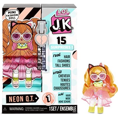 LOL Surprise JK Neon Q.T. Mini Fashion Doll with 15 Surprises Including Dress Up Doll Outfits, Exclusive Doll Accessories- Gifts for Girls and Mix Match Tosy for Kids 4-15 Years