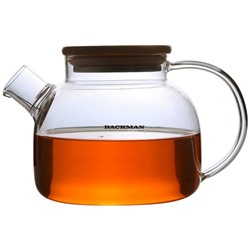 Заварочный чайник BACKMAN BM-0324 боросиликатного стекла 600мл фильтр-пружинка крышка бамбук (24) оптом