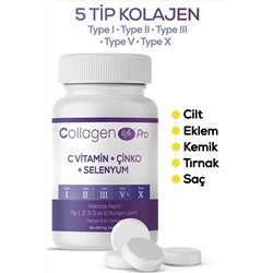 COLLAGEN LIFE 5 Tip Kolajen Tip 1, Tip 2, Tip 3, Tip 5 ,tip 10, ( Selenyum , C Vitamini Ve Çinko ) 90 Tablet KT1