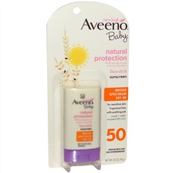 Aveeno, Солнцезащитный детский крем для лица широкого спектра с SPF 50 в форме стика, 0.5 унций (14 g)
