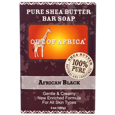 Out of Africa, Брусковое мыло с чистым маслом ши, африканское черное, 4 унции (120 г)