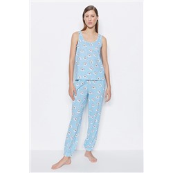 TRENDYOLMİLLA Açık Mavi Baskılı Atlet-Pantolon Örme Pijama Takımı THMSS23PT00092
