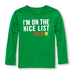 Toddler Boys Long Sleeve 'I'm On The Nice List Again' Graphic Tee