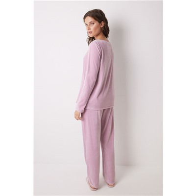 Pijama largo terciopelo soft touch rosa