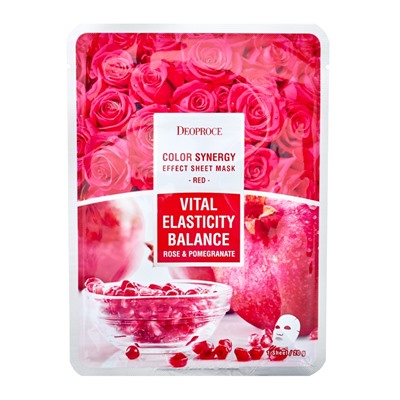 DEOPROCE COLOR SYNERGY EFFECT SHEET MASK RED Тканевая маска для лица с экстрактом граната и розы 20г