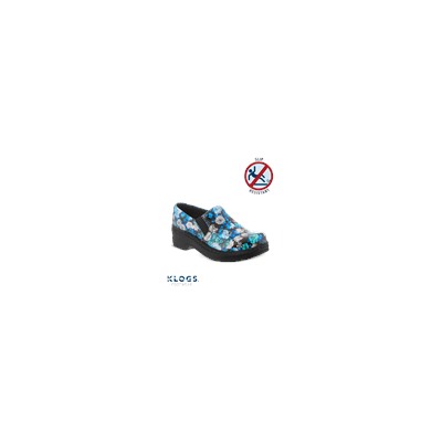 Klogs Naples Closed Back Leather Clog Blue Flower Patent