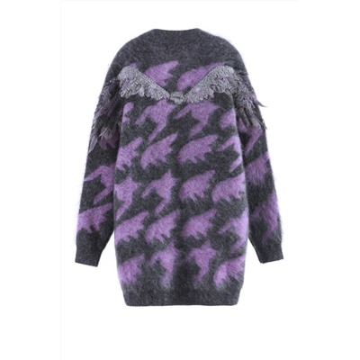 Chaqueta larga de lana y mohair Gris y violeta jaspeado