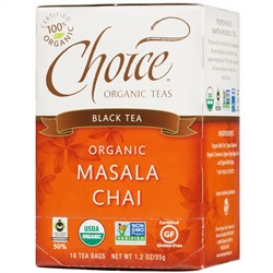 Choice Organic Teas, Черный чай, органический чай масала, 16 пакетиков, 1,2 унции (35 г)