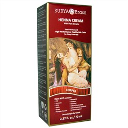 Surya Henna, Henna Cream, Hair Coloring, Copper, 2.37 fl oz (70 ml)