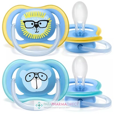 Avent Sucettes Ultra Air 18 mois+ Lion & Ours x2