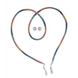 GUESS Silver-tone And Pastel Rainbow Sparkle Face Mask Chain and Stud Set