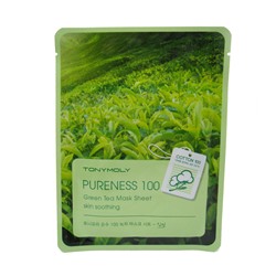 TONYMOLY PURENESS 100 Green Tea Mask Sheet Очищающая тканевая маска для лица с экстрактом зелёного ч 21мл