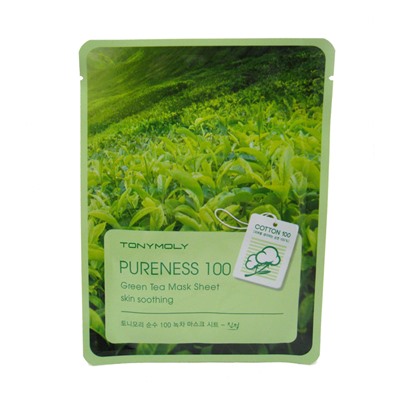 TONYMOLY PURENESS 100 Green Tea Mask Sheet Очищающая тканевая маска для лица с экстрактом зелёного ч 21мл