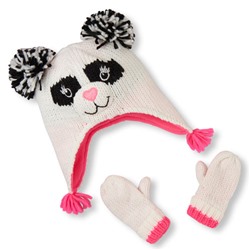 Toddler Girls Shimmery Panda Hat And Mittens Set
