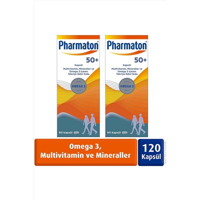 Pharmaton 50 Plus 60 Kapsül Omega 3, Multivitamin ve Mineraller 2'li Paket 602082812-43429