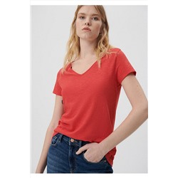 MaviV Yaka Kırmızı Basic Tişört Slim Fit / Dar Kesim 168260-30734
