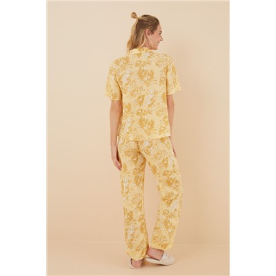 Pijama camisero largo flores amarillo