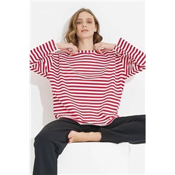 Siyah İnci Kırmızı-beyaz Çizgili Eşofman-sweatshirt Takım 7621