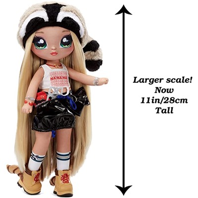 Na Na Na Surprise Teens 11" Fashion Doll Gretchen Stripes, Soft, Poseable, Blonde Hair, Cute Animal-inspired Raccoon Hat Outfit & Accessories, Gift for Kids, Toy for Girls & Boys Ages 5 6 7 8+ Years