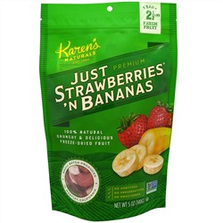 Karen's Naturals, Премиум, лиофилизированные фрукты, Just Strawberries 'N Bananas (натуральный банан и клубника), 140 г (5 oz)