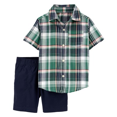 Carter's | Toddler 2-Piece Plaid Button-Front Shirt & Short Set