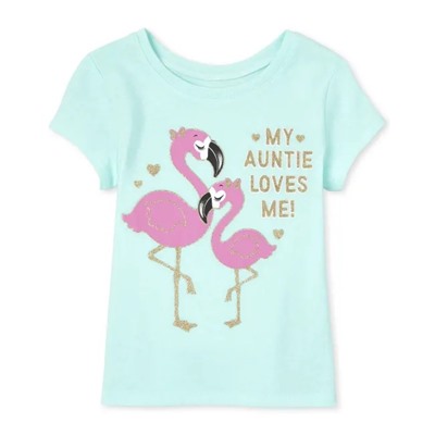 Baby And Toddler Girls Glitter Auntie Flamingo Graphic Tee