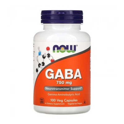 GABA 750 мг (ГАМК, Гамма-аминомасляная кислота) 100 растительных капсул NOW Foods