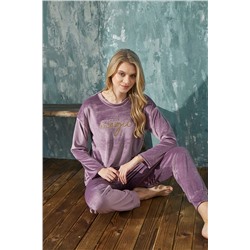 bendengiy Kadın Uzun Kollu Yumuşacık Fransız Kadife Pijama Takımı 13110