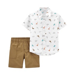 2-Piece Button-Front Shirt & Short Set