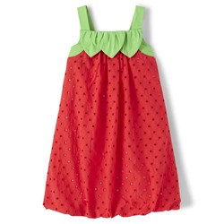 Girls Eyelet Bubble Hem Dress - Strawberry Patch