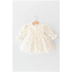 Banamio Alyssa Kız Bebek Çocuk Pamuk Astarlı Papatya Baskılı Kabarık Tüllü Elbise (beyaz) ALYSSA10000BEYAZZ