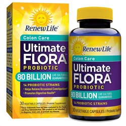 Renew Life, Забота о толстой кишке, пробиотик Ultimate Flora, 80 млрд живых культур, 30 растительных капсул