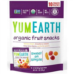 YumEarth, Фруктовые закуски органического происхождения, оригинальные, 10 пакетов, 19,8 г (0,7 унции) каждый