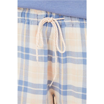 Pantalón largo 100% algodón franela cuadros teja