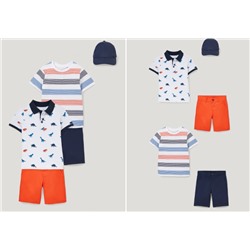 Set - Poloshirt, Kurzarmshirt, 2 Shorts und Baseballcap