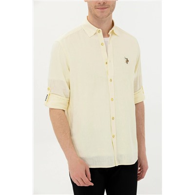 Erkek Açık Sarı Uzun Kollu Basic Gömlek