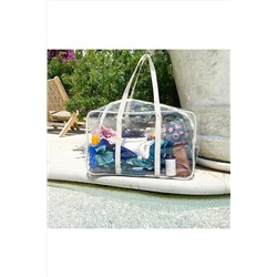 4nio Premium Şeffaf Krem Renkli Bavul Plaj Çantası melnio-0186