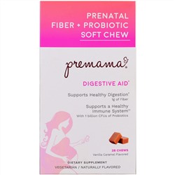 Premama, Клетчатка для беременных + мягкие жевательные конфеты с пробиотиками, средство для пищеварения, с ароматом ванильной карамели, 28 жевательных конфет